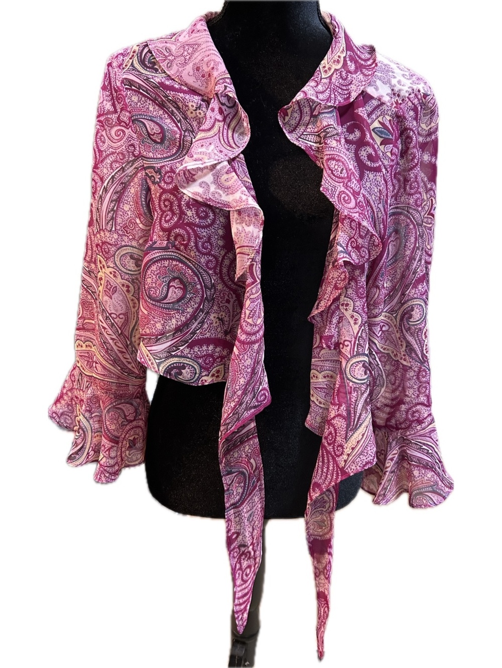 Lane Bryant Women's Pink Paisley Ruffle Front Blouse Size 14/16
